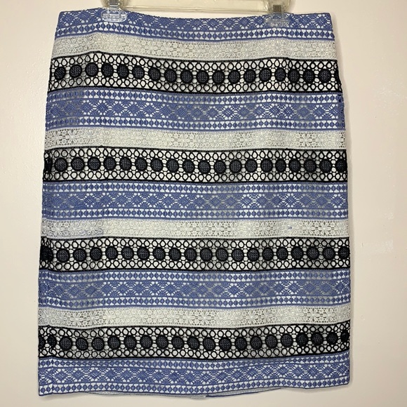 Talbots Dresses & Skirts - TALBOTS Embroidery Lace Striped Blue, Black, & White Pencil Skirt, Size 14